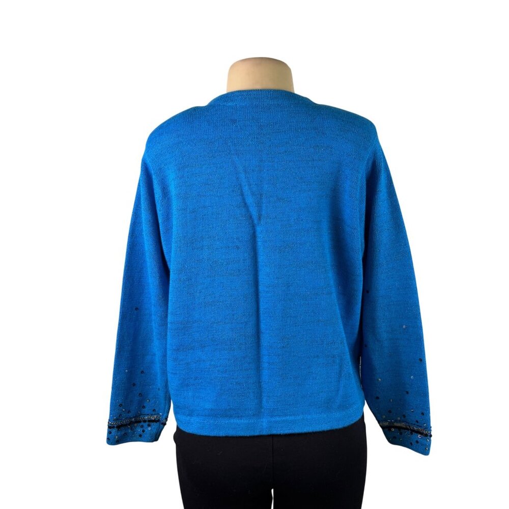 Design Options Womens Blue Button-Up Sequin Cardigan Skyline Embellished Sz L - Picture 5 of 10